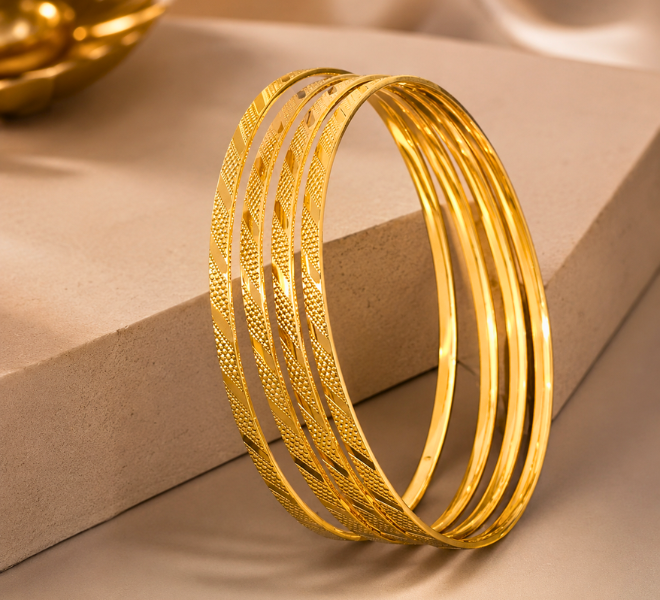 Textured Elegance Gold Bangles Set