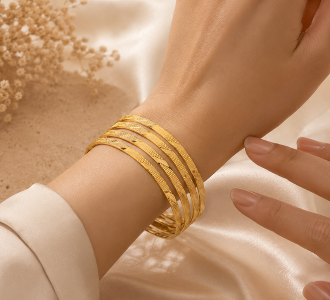 Textured Elegance Gold Bangles Set