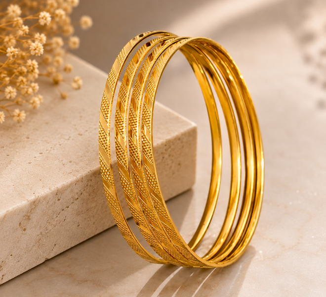 Textured Elegance Gold Bangles Set