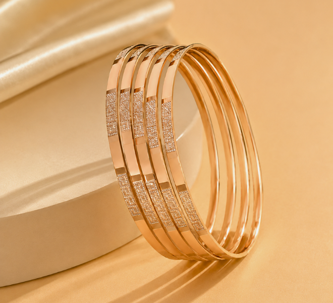 Rose Gold Sparkle Panel Bangles Set