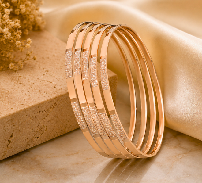Rose Gold Sparkle Panel Bangles Set