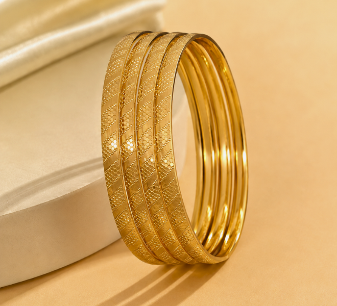 Diamond Weave Gold Bangles Set