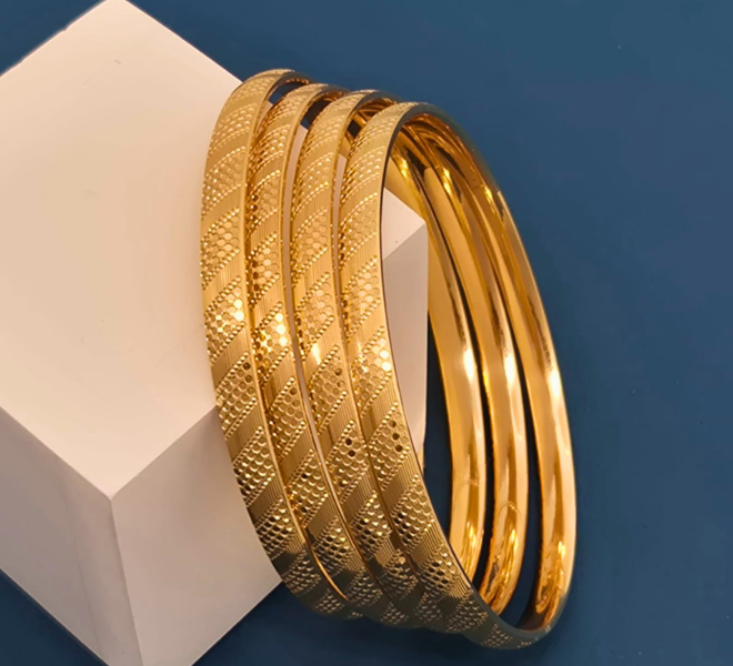 Diamond Weave Gold Bangles Set