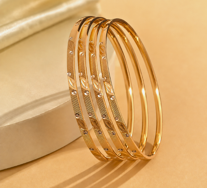 Leaf Accent Gold Bangles Set