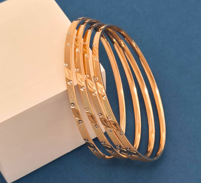 Leaf Accent Gold Bangles Set