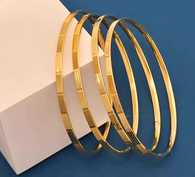 Geometric Panel Gold Bangles Set