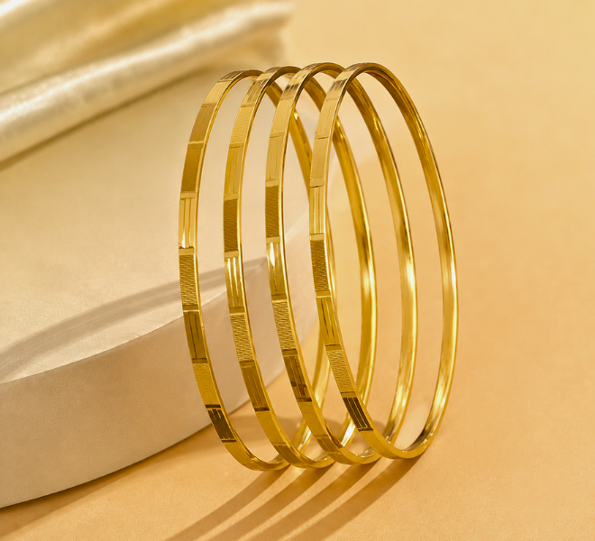 Geometric Panel Gold Bangles Set