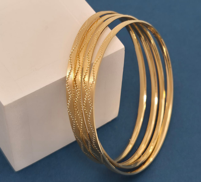 Beaded Wave Gold Bangles Set