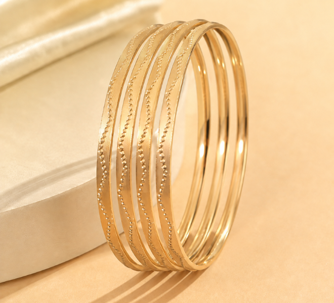 Beaded Wave Gold Bangles Set