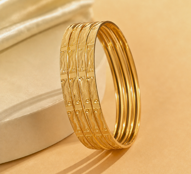 Leaf Wave Gold Bangles Set
