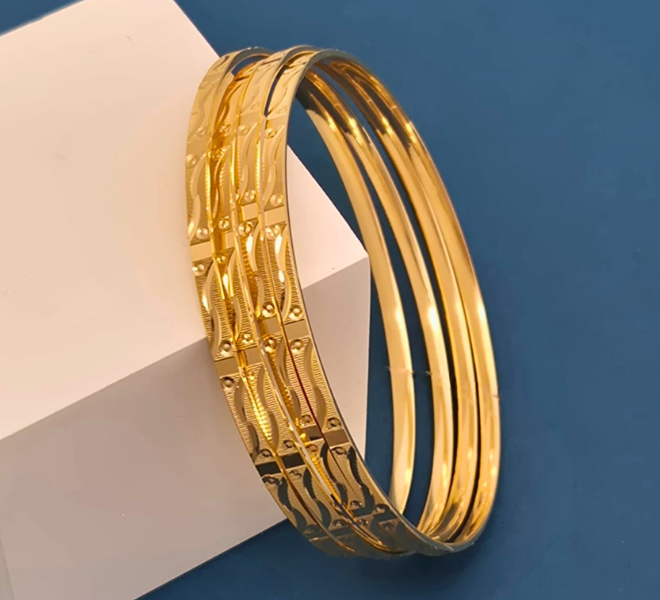 Leaf Wave Gold Bangles Set