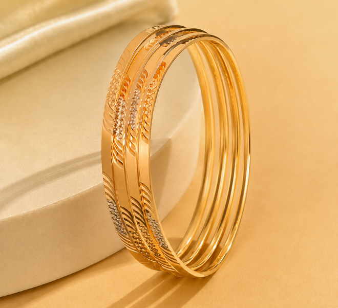 Feather Wave Gold Bangles Set
