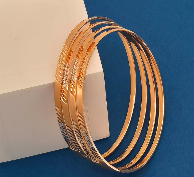 Feather Wave Gold Bangles Set