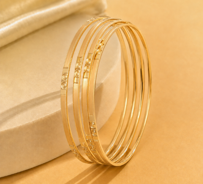 Spiral Accent Gold Bangles Set