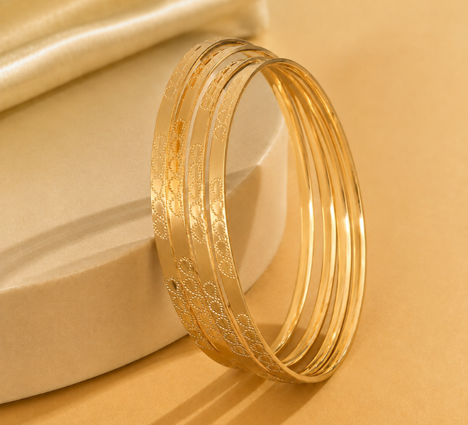 Floral Vine Gold Bangles Set