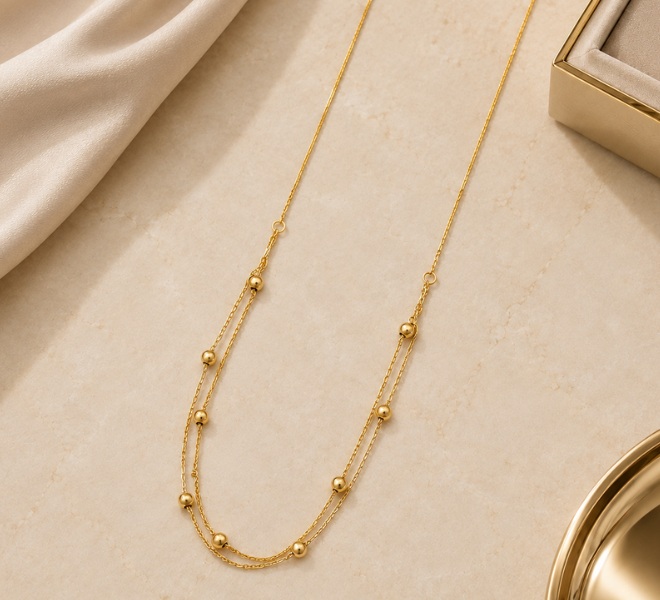 Elegant Double Layer Beaded Gold Chain