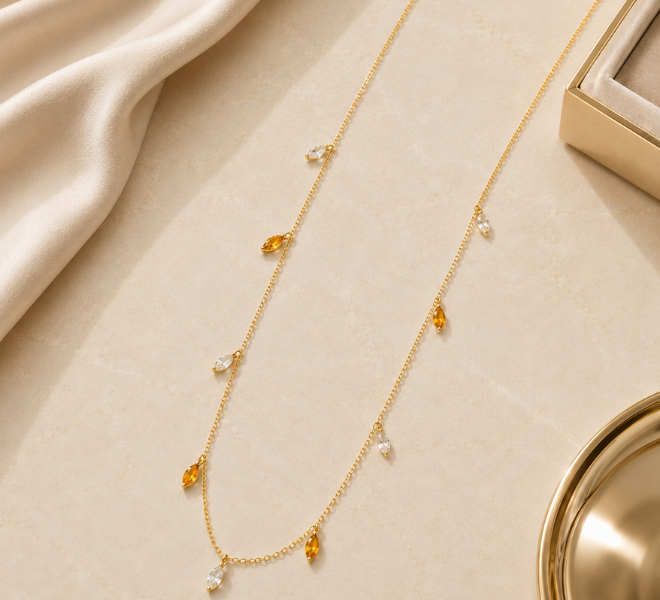 Golden Teardrop Crystal Charm Chain