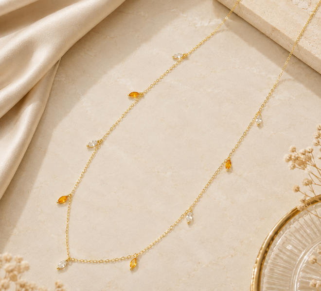 Golden Teardrop Crystal Charm Chain