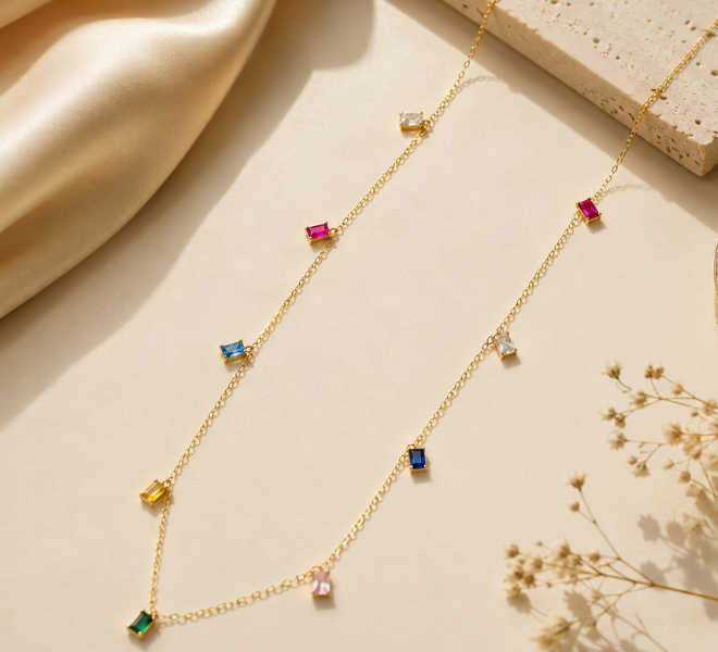 Multicolour Baguette Crystal Charm Chain