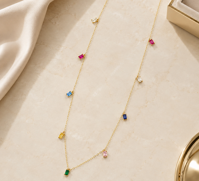 Multicolour Baguette Crystal Charm Chain