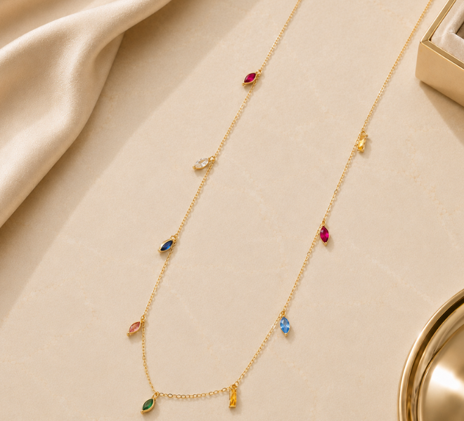 Multicolour Marquise Crystal Charm Chain
