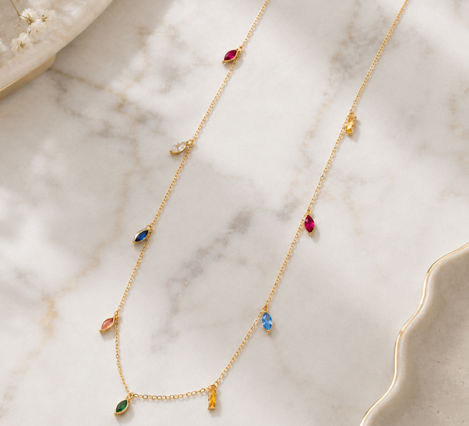 Multicolour Marquise Crystal Charm Chain