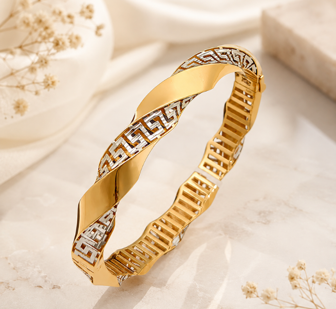 Regal Twist Two Tone Gold Kada