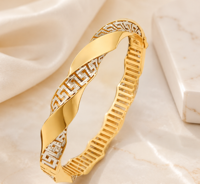 Regal Twist Two Tone Gold Kada