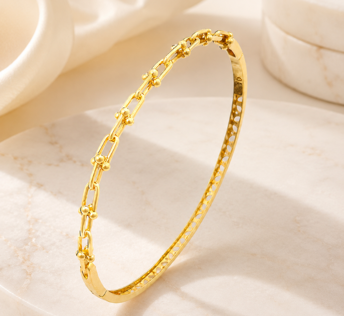 Elegant Chain Link Beaded Gold Kada