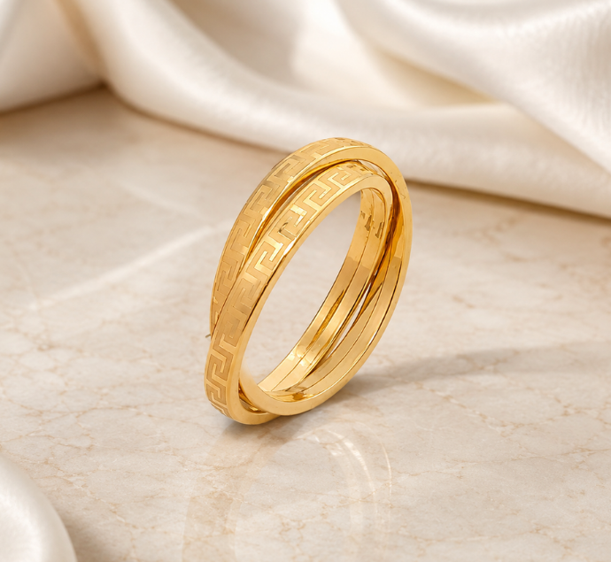 Greek Key Double Band Gold Ring