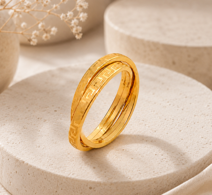 Greek Key Double Band Gold Ring
