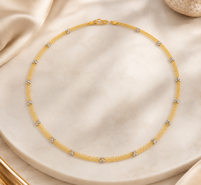 Triple Line Two Tone Omega Necklace