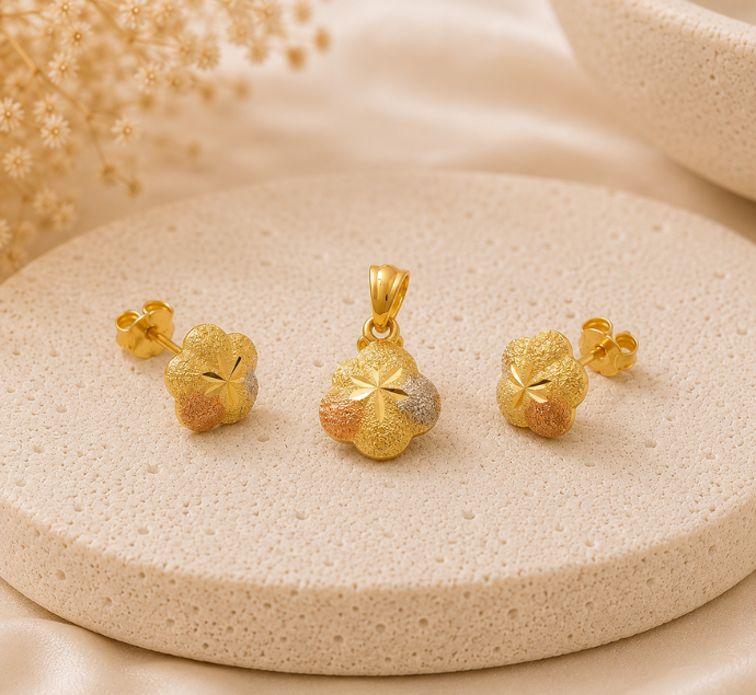 Floral Bloom Gold Pendant Set