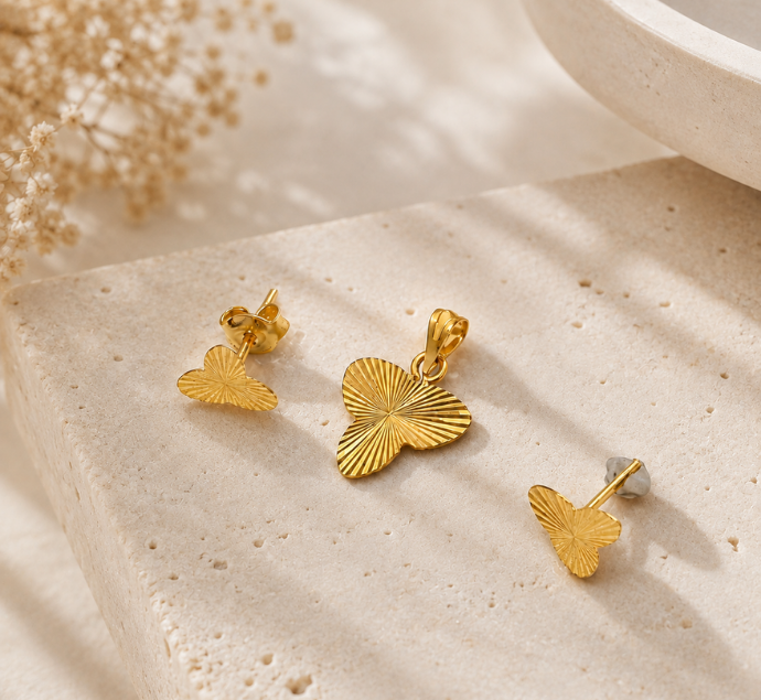 Radiant Butterfly Gold Pendant Set