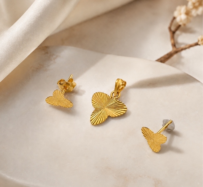 Radiant Butterfly Gold Pendant Set