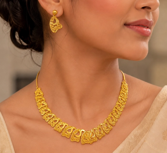 Golden Wave Statement Necklace Set
