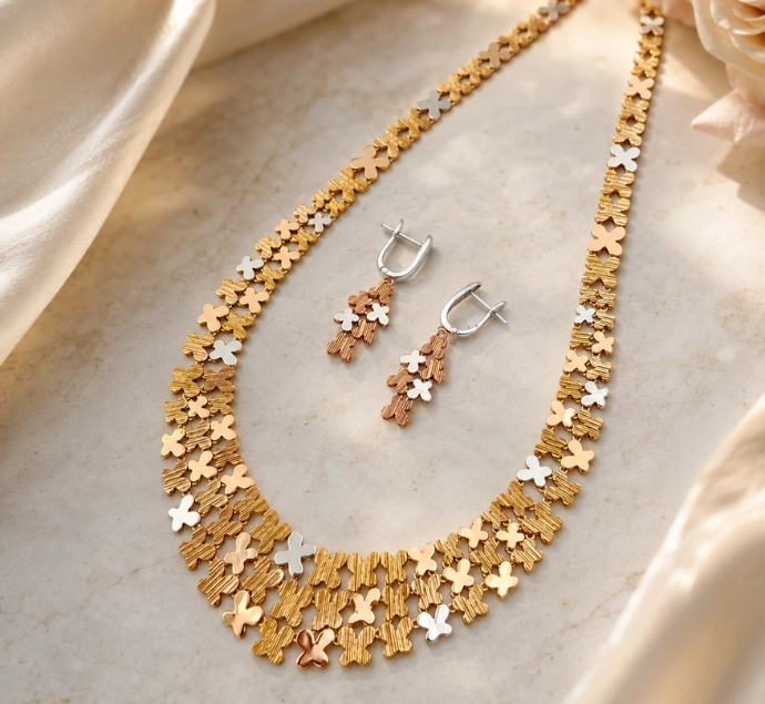Tricolor Butterfly Charm Necklace Set