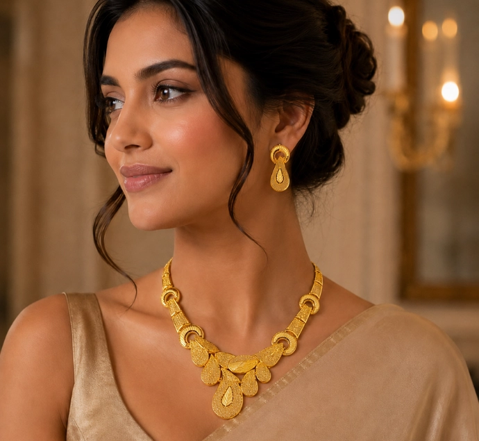 Golden Cascade Drop Necklace Set
