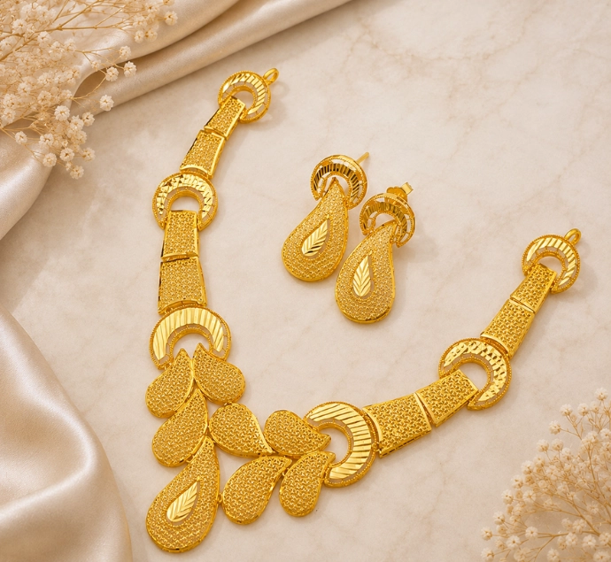 Golden Cascade Drop Necklace Set