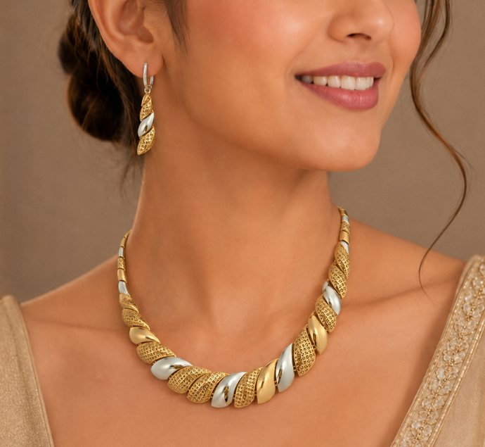 Dual-Tone Twisted Elegance Necklace Set