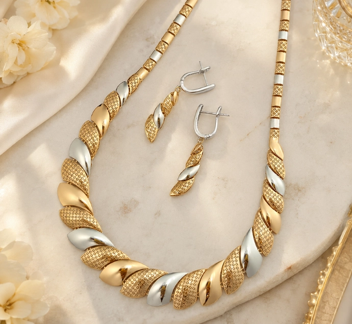 Dual-Tone Twisted Elegance Necklace Set