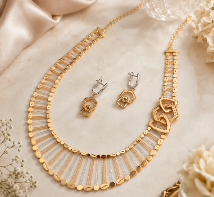 Golden Radiance Geometric Necklace Set