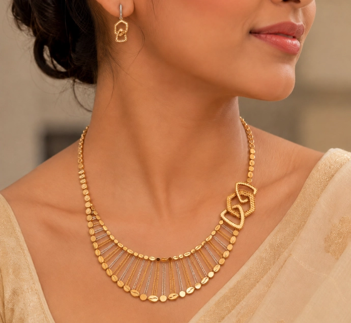 Golden Radiance Geometric Necklace Set