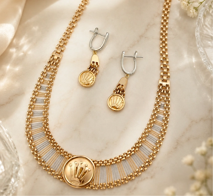 Royal Crown Dual-Tone Necklace Set
