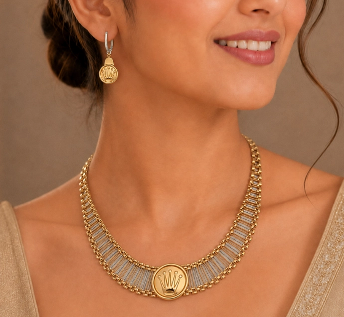 Royal Crown Dual-Tone Necklace Set