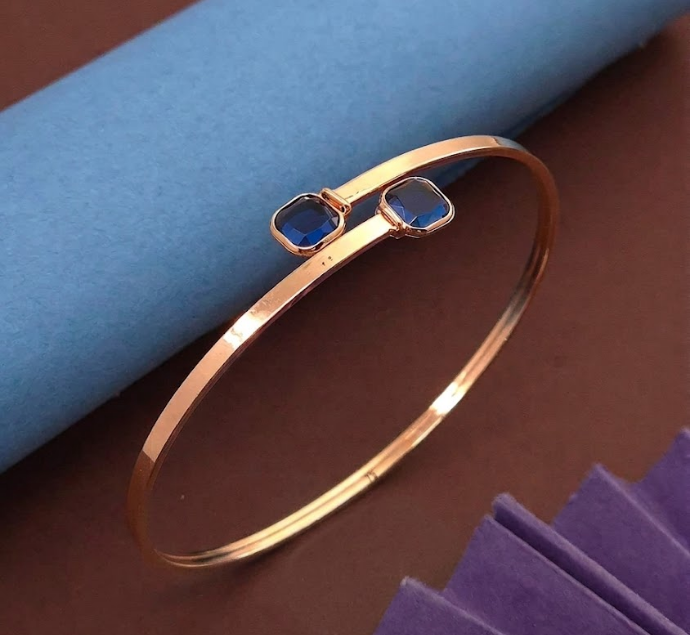 Dual Sapphire Blue Square Crystal Rose Gold Bypass Bangle