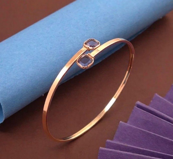 Rose Gold Dual Stone Minimalist Cuff Bracelet