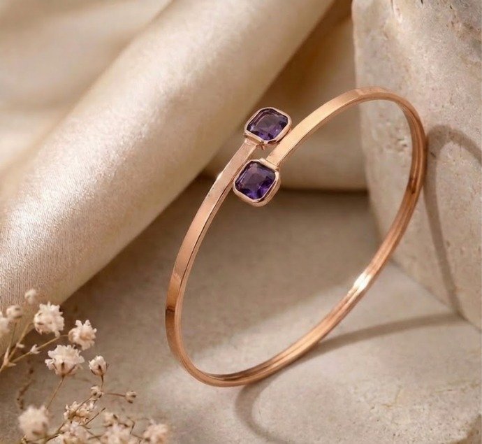 Rose Gold Dual Stone Minimalist Cuff Bracelet