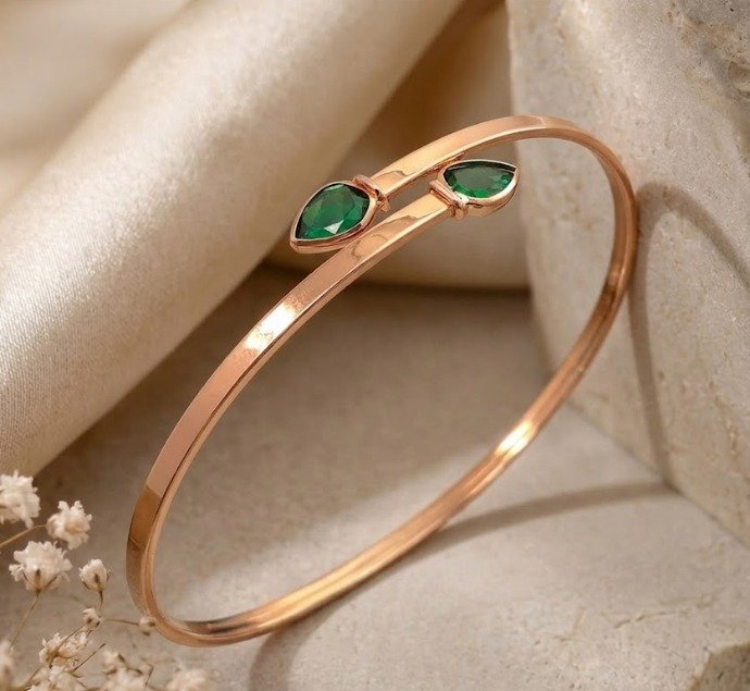 Rose Gold Emerald Teardrop Cuff Bracelet