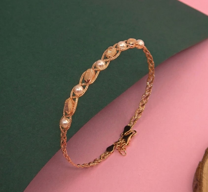 Elegant Gold Pearl Weave Bracelet